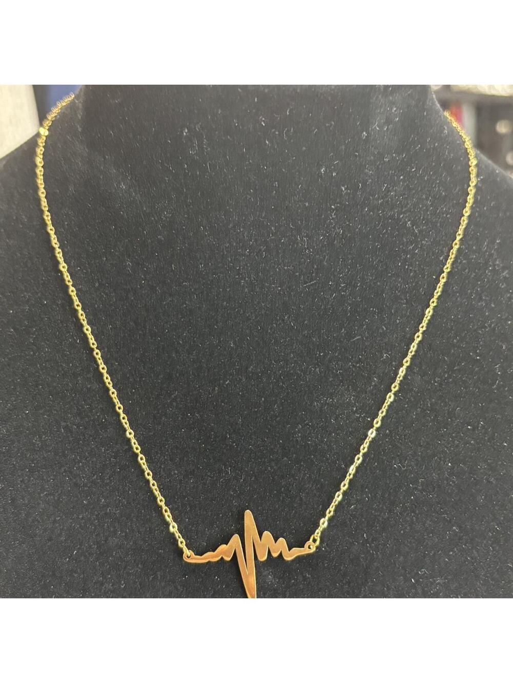 Gold Tone Heartbeat Wave Necklace